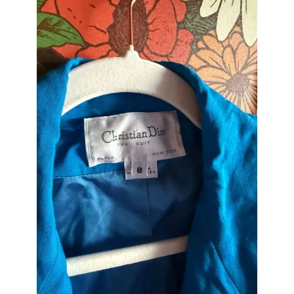 Vintage 80s Christian Dior The Suit Blazer Designer Jacket in Turquoise Blue